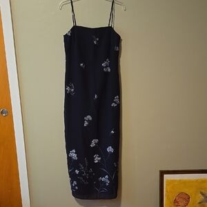 Elegant Floral Navy Full Length Dress 47" (top to bottom)